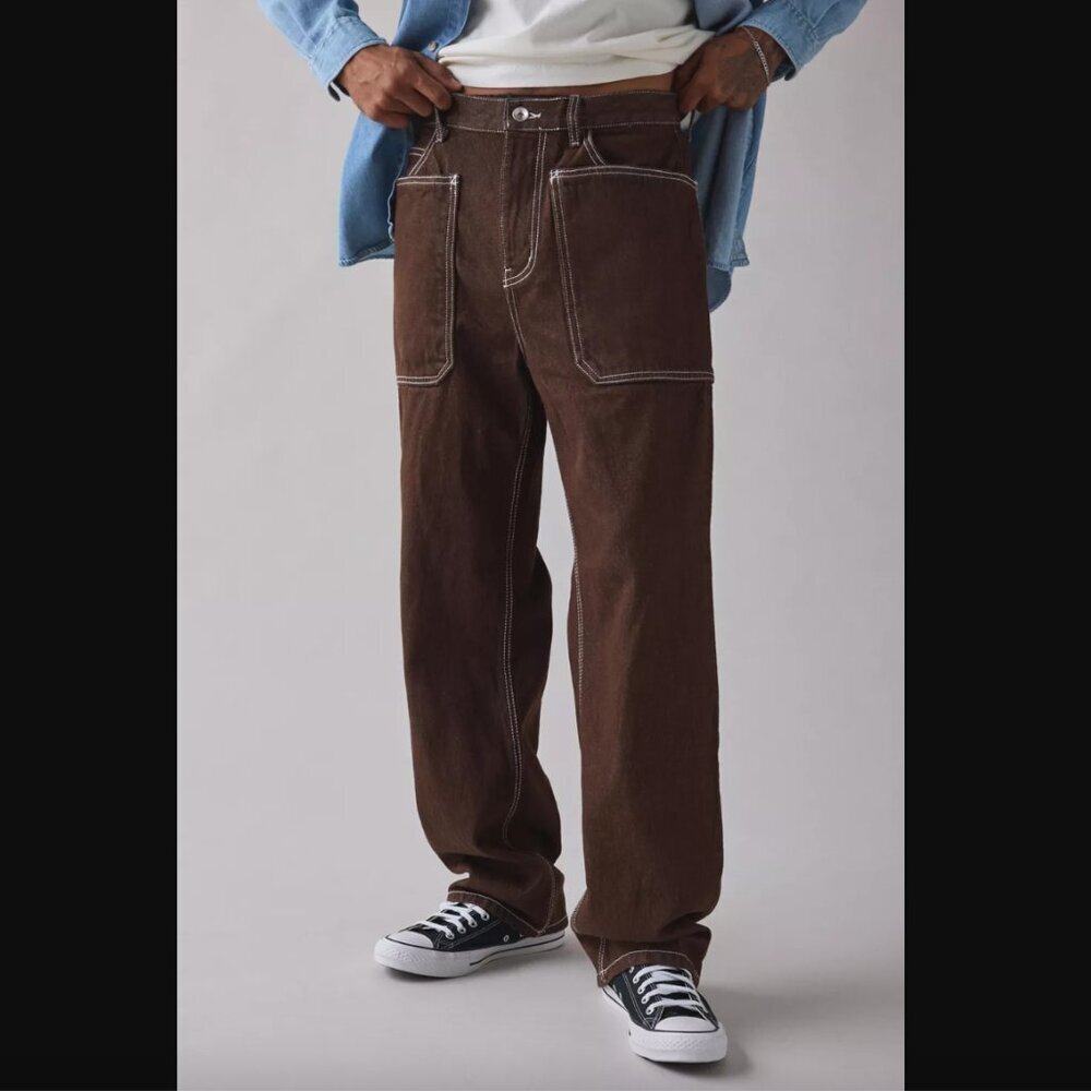 Urban Outfitters BDG Straight Leg Brown Skate Fit Utility Jeans Mens 28"